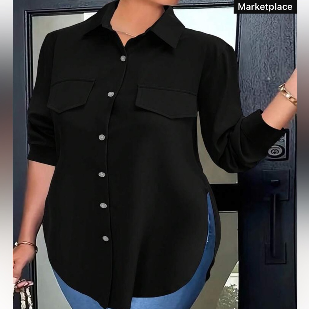 PLUS SIZE SOLID COLOR SIDE SLIT SHIRT